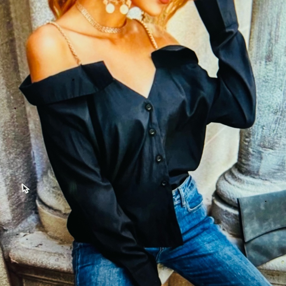 Black Cold Shoulder Button up Top